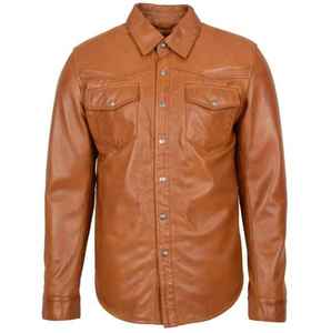 Camisas de Hombre de Cuero Marrón Auténtico, Estilo Elegante, Personalizadas OEM, Transpirables, Antiarrugas, Ecológicas, de Alta Calidad, Ligeras y Satinadas - Product Image 1