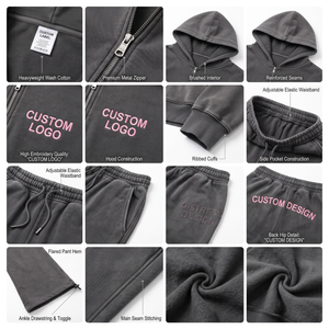 OEM Heavyweight Cotton Solid Women's Vintage Wash <b>Cropped</b> <b>Zip</b>-<b>Up</b> Hoodie & Flared Pants Streetwear Set Custom Logo Oversized - Product Image 5