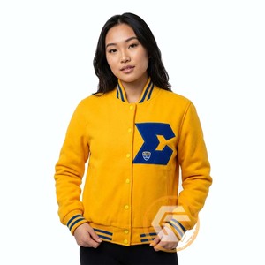 เสื้อแจ็คเก็ตวาร์ซิตี้ปักลาย Sigma Gamma Rho Sorority แบบสั่งทำพิเศษ ทำจากผ้าขนสัตว์ 100% ระบายอากาศได้ดี แห้งเร็ว คอตั้ง เหมาะสำหรับฤดูหนาว - Product Image 1