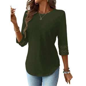 Women Lace O-Neck <b>Sleeve</b> Blouse Solid Color <b>Long</b> <b>Sleeve</b> Shirt Backless Casual <b>Top</b> Summer Daily Wear 100% Cotton - Product Image 1