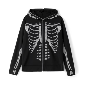 Women <b>Skeleton</b> Hoodie Shiny Diamond Rhinestone Zipper Hoodie 100% Cotton 350 GSM Hoodie - Product Image 1
