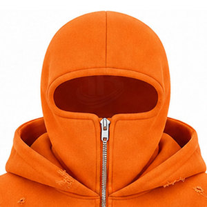 Sweat à capuche cagoule grande taille couleur unie avec logo personnalisé, effet vieilli, couvrant tout le visage, poches latérales, coupe classique - Product Image 4