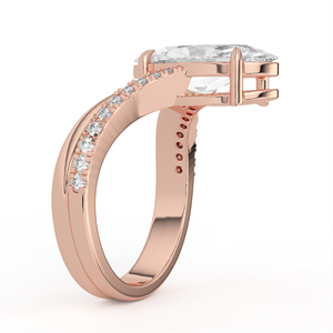 Ensemble de mariage en or jaune 14K 18K avec diamant de laboratoire taille ovale, bague solitaire entrelacée et alliance assortie micro-pavée Chevron V - Product Image 4