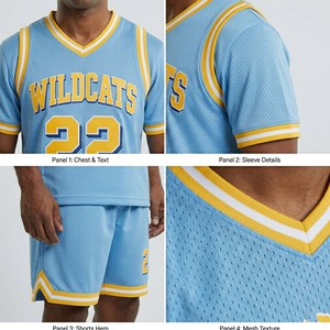 Wholesale Custom Men's Retro Short Sleeve Basketball Jersey <b>Light</b> Blue Breathable Mesh V-<b>Neck</b> Throwback Team Uniform Blank - Product Image 4