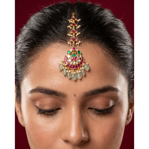 Inovamart Indian Ethnic Brass Shruti Pachi Pearl & Ruby Water Drop Shape Casual Artificial Jewellery with 23cm Length - Product Image 1
