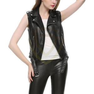 Chaleco de Cuero Genuino para Mujer, Transpirable, Ecológico, con Cierre de Cremallera, para Motocicleta - Product Image 6