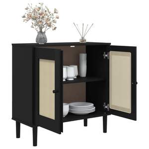 Credenza in Legno di Pino Massiccio Nero e Legno Ingegnerizzato con Elementi in Poly Rattan - Product Image 4