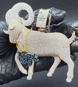 Pendentif Lettre Visage de Chèvre 3D en Moissanite, Argent 925 Plaqué Or 18K, Bijou de Luxe Hip Hop Breloque Animale pour Hommes - Product Image 2
