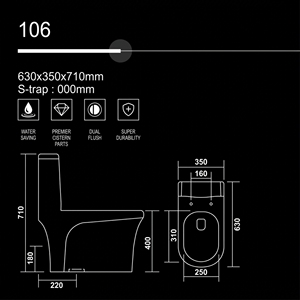 โถสุขภัณฑ์เซรามิคแบบชิ้นเดียว 630x350x710 มม. แบบ S-Trap ระบบกดน้ำสองปุ่ม ทรงยาว ดีไซน์ทันสมัย ติดตั้งบนพื้น ทำความสะอาดง่าย อุปกรณ์ห้องน้ำ - Product Image 3