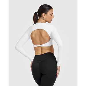 Top Corto de Cuello Alto Blanco para Mujer, Sin Costuras, Transpirable, Ligero, Elástico en Cuatro Direcciones, Ropa Deportiva, Color Sólido, Ajustado - Product Image 2