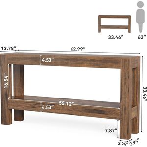 Consolle stretta e lunga da 63 pollici in legno stile rustico per ingresso, corridoio o divano in soggiorno - Product Image 4