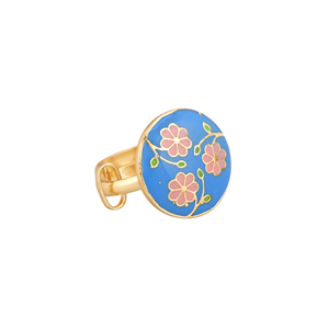 Anillo Redondo de Esmalte Azul Chapado en Oro para Mujer, con Patrón de Ramas de Flor Rosa, Accesorios para Fiestas, Joyería de Diseño - Product Image 2