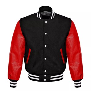 New <b>Real</b> Black Wool Red <b>Leather</b> Sleeve Letterman College Baseball Varsity <b>Jacket</b> <b>Leather</b> Sleeves Varsity <b>Jackets</b> - Product Image 1