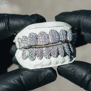 Wholesale 8 <b>Top</b> 8 Bottom Moissanite Grillz Customized 925 Sterling <b>Silver</b> Iced Out Teeth Grillz Passes Diamond Tester - Product Image 4