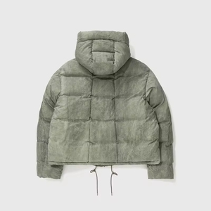 Men's Olive Green Puffer <b>Jacket</b> Stand Collar Windproof Casual Winter Thick Down Filled Zipper Closure Regular <b>Sleeve</b> <b>Short</b> Lengt - Product Image 2