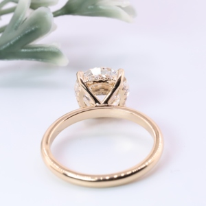 Classic Yellow Gold Round Lab Diamond Engagement Ring Micro Pave Hidden Halo Setting Plain Shank Fine Jewelry Women Wedding <b>Gift</b> - Product Image 2