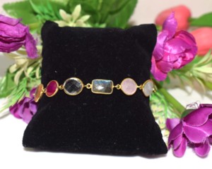 Bracelet chaîne tendance Aurora multi-pierres plaqué or 18 carats pour femme, classique, à porter au quotidien, serti clos, anniversaire - Product Image 2