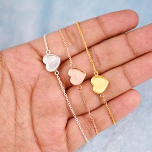 Handmade 925 <b>Silver</b> 18K Gold 10mm Heart Blank Bezel Cup Chain <b>Bracelet</b> Setting Breastmilk Keepsake DIY Resin Jewelry Bag - Product Image 1