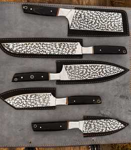 Ensemble de couteaux de chef professionnels de haute qualité avec manche en corne de bœuf en acier au carbone, logo personnalisé, kit de couteaux de cuisine japonais - Product Image 3