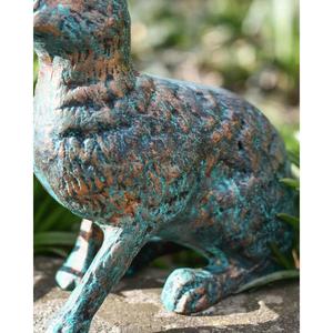 Figura de Conejo de Metal Fundido a Mano con Orejas Grandes, Artículos de Jardín, Estatua Decorativa de León, Acabado Verde Pátina - Product Image 2