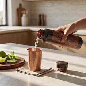 Botella de agua de cobre con diseño de patrón oriental, botella de agua portátil para viaje con tapa, botella de agua con estampado único, artículos para beber con estampado. - Product Image 5