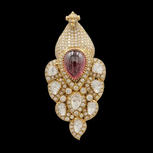 Traditional Indian Ethnic Design Pear Shaped Ruby Gemstone Diamond <b>Ring</b> <b>Crafted</b> In 18K Solid Gold For Gift To Women - Product Image 1
