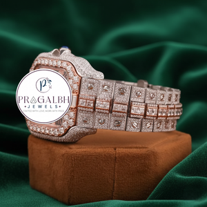 นาฬิกาเพชรหรู Pragalbh Jewels ประดับเพชรแบบ Iced Out Pavé ควอตซ์ มอยส์ซาไนต์ ตัวเรือนสแตนเลส สำหรับผู้ชายและผู้หญิง - Product Image 2