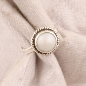 Pearl <b>Ring</b> <b>925</b> Sterling <b>Silver</b> Handmade Band Bezel Setting <b>Ring</b> For Her - Product Image 5