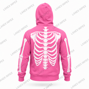Women Skull Skeleton <b>Zip</b> <b>Up</b> Pink Hoodie Gothic Bone Print Sweatshirt Halloween Streetwear <b>Jacket</b> Custom Printed Graphic Fashion - Product Image 3