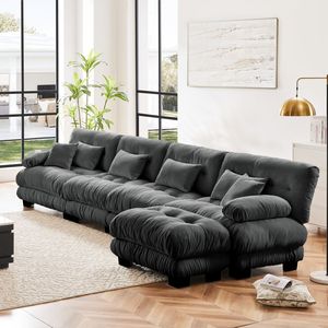 Sofá seccional modular de combinación gratuita, sofá gris de chenilla en forma de L para sala de estar, Nube cómoda otomana convertible de 4 plazas - Product Image 2
