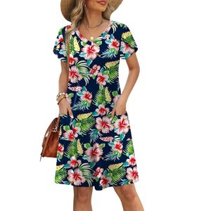 Vestidos de Verano para Mujer 2026, Estilo Tulipán, Manga Corta, Cuello en V, Holgados, con Bolsillos, Lisos/Estampados - Product Image 1