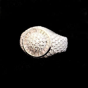 Baguette and Round Cut Moissanite Diamond Unisex Halo Engagement <b>Ring</b> Iced Out Style Hip Hop <b>Ring</b> <b>925</b> Sterling <b>Silver</b> Jewelry - Product Image 4