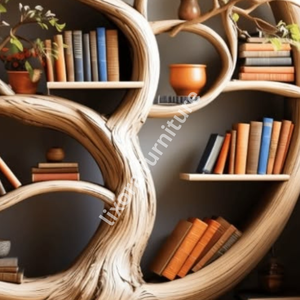 Artistic Circular Tree Shaped <b>Solid</b> <b>Wood</b> Bookshelf Unique Wall Decor Handcrafted Display Rack - Product Image 2