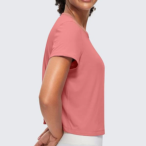 Active Style women crop top t shirt breathable stretch fabric short sleeve slim fit for gym workouts yoga training casual wear - Product Image 4