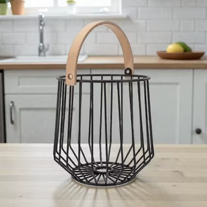 Geometric Metal <b>Wire</b> <b>Storage</b> <b>Basket</b> With Wooden Handle Nordic Style Multi Purpose Organizer - Product Image 5