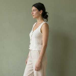 Women's Halter Neck Regular Sleeve Woven Solid Long Pullover Handmade Cotton Autumn <b>Top</b> - Product Image 6