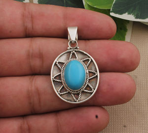 Colgante de Turquesa Natural Chapado en Platino Vintage al por Mayor, Amuleto de Piedra Preciosa de Plata Esterlina 925, Precio al por Mayor para Fabricantes de Joyería - Product Image 5