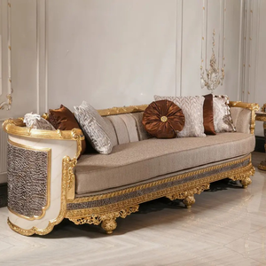 Juego de Sofás de Madera de Teca Clásica de Lujo, Muebles de Sala de Estar Estilo Europeo, Tallados a Mano, Tapizados, Ecológicos y Cómodos - Product Image 3