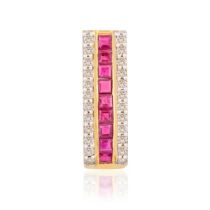 จี้ทองคำแท้ 14K ประดับทับทิมและเพชรทรงแท่ง - อัญมณีธรรมชาติ - Product Image 1