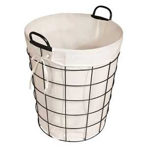 Black Metal <b>Wire</b> <b>Laundry</b> <b>Basket</b> with Removable Fabric Liner Nordic Style Iron Dirty Clothes Hamper with Handles for Bathroom - Product Image 5
