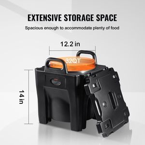 Trasportatore di cibo isolato 32Qt in acciaio inossidabile botte Top nero impilabile per ristorazione Hot Box maniglie integrali attrezzatura ristorante - Product Image 4