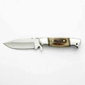 Couteau utilitaire à lame fixe artisanal sur mesure pour l'extérieur, en acier inoxydable à haute teneur en carbone, avec manche en bois de cerf et contreforts en acier inoxydable - Product Image 1