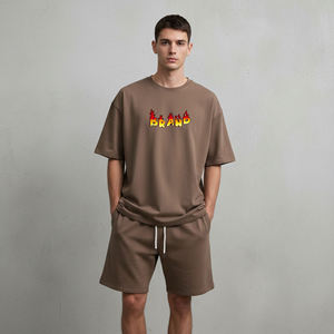 Ensemble de t-shirts en coton pour hommes avec impression de marque personnalisée, tenue décontractée d'été à manches courtes en tricot - Product Image 3