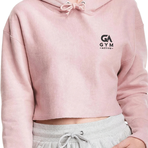 GYM ACTIVE Women's Hooded Sweatshirt Pink Full Sleeve Solid Color Casual Woven Breathable Women's Cropped Crop Top Hoodie Casual - Product Image 2