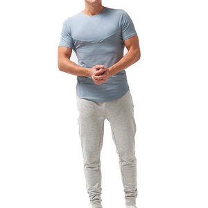 T-shirt de sport pour homme, coupe ajustée, col rond, coton, fibre de bambou, écologique, toile, séchage rapide, respirant, fitness - Product Image 6