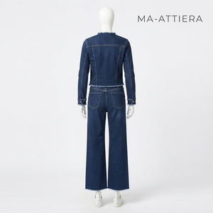 Conjunto de Chaqueta Vaquera Azul Oscuro y Jeans de Pierna Ancha para Mujer, Conjunto Casual de Dos Piezas, Ropa Vaquera a la Moda - Product Image 4