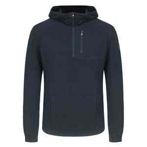 Sudadera con capucha térmica de manga larga con cremallera de 1/4, color azul marino, de mezcla de lana merino teñida lisa, para hombre, ideal para otoño. - Product Image 1