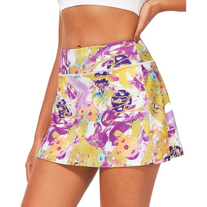 Mini-jupe trapèze pour femme avec poches, imprimé par sublimation, taille élastique, respirante, style sportif, pour l'été, motif rose pastel - Product Image 5