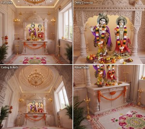 Grand Multi-Step Handcrafted Sand Stone Pooja <b>Mandir</b> Luxurious Traditional Design Home Decoration Spiritual Farmhouse Hotel - Product Image 2
