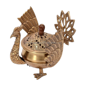 Premium Handmade Brass Peacock Incense Burner Metal Bakhoor Pot with <b>Decorative</b> Lid for Meditation Yoga Home <b>Decor</b> - Product Image 1